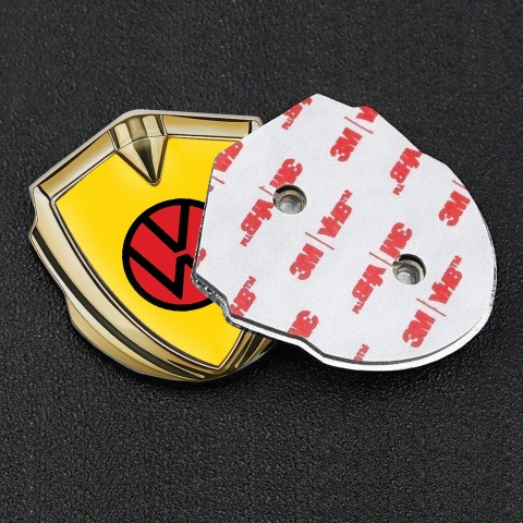 VW Badge Self Adhesive Gold Yellow Base Red Circle Logo