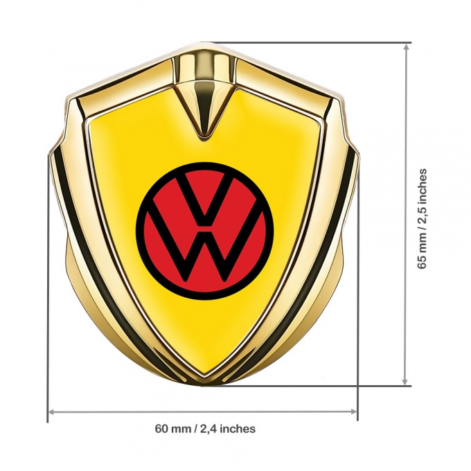 VW Badge Self Adhesive Gold Yellow Base Red Circle Logo | Metal Emblems ...