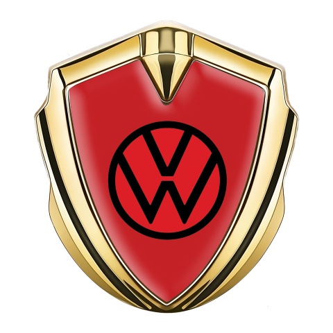 VW Emblem Badge Self Adhesive Gold Red Base Red Circle Logo