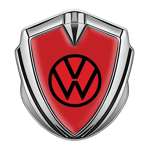 VW Emblem Badge Self Adhesive Silver Red Base Red Circle Logo