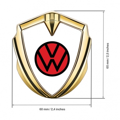 VW Emblem Fender Badge Gold White Base Red Circle Logo