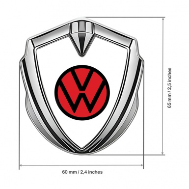 VW Emblem Fender Badge Silver White Base Red Circle Logo