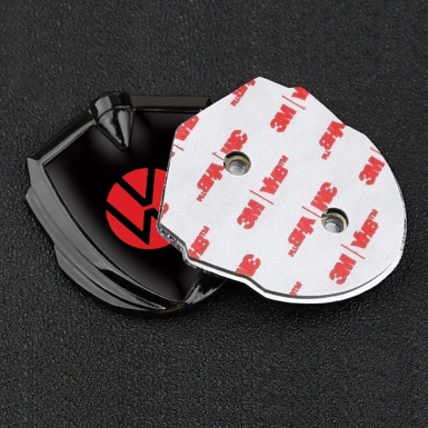 VW Metal Emblem Self Adhesive Graphite Black Base Red Circle Logo