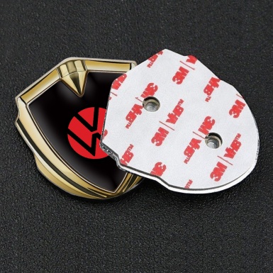 VW Metal Emblem Self Adhesive Gold Black Base Red Circle Logo
