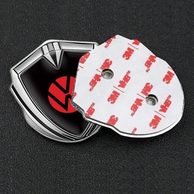 VW Metal Emblem Self Adhesive Silver Black Base Red Circle Logo