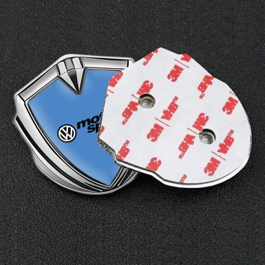 VW Metal Emblem Badge Silver Glacial Blue Motorsport Logo Design