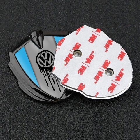 VW 3d Emblem Badge Graphite Blue Base Dripping Brush Effect