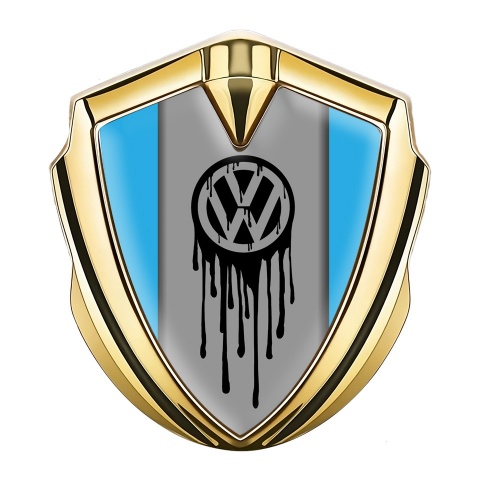 VW 3d Emblem Badge Gold Blue Base Dripping Brush Effect