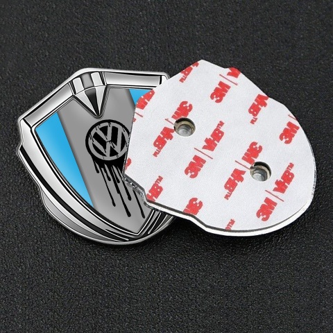 VW 3d Emblem Badge Silver Blue Base Dripping Brush Effect