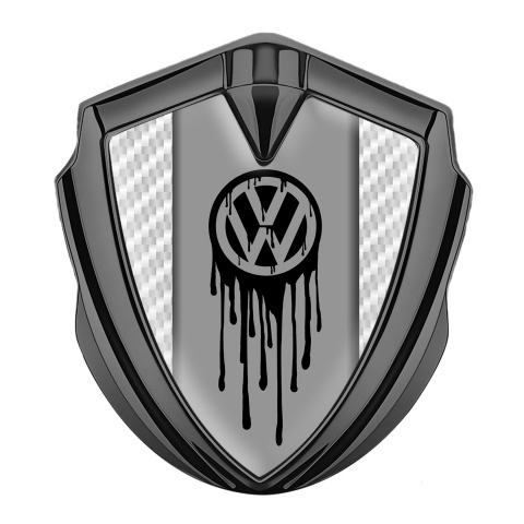 VW Metal Domed Emblem Graphite White Carbon Dripping Brush Effect