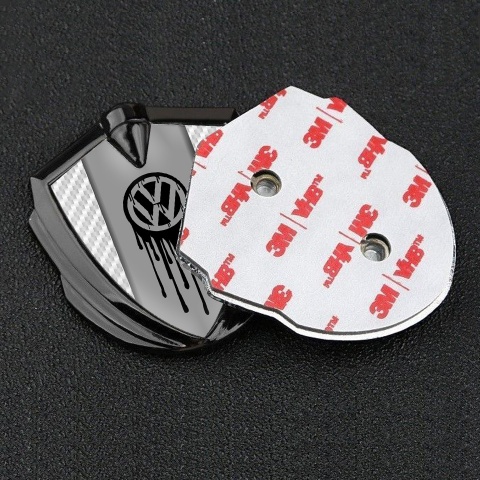 VW Metal Domed Emblem Graphite White Carbon Dripping Brush Effect