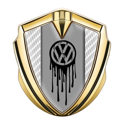 VW Metal Domed Emblem Gold White Carbon Dripping Brush Effect