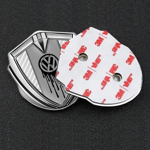VW Metal Domed Emblem Silver White Carbon Dripping Brush Effect