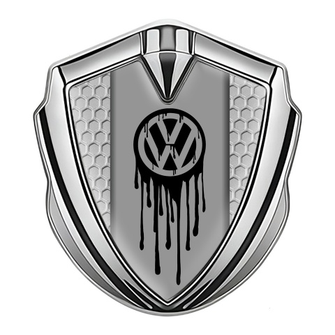 VW Badge Self Adhesive Silver Honeycomb Dripping Brush Effect