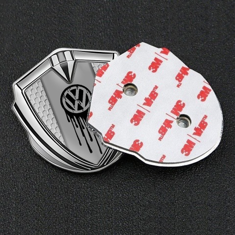 VW Badge Self Adhesive Silver Honeycomb Dripping Brush Effect