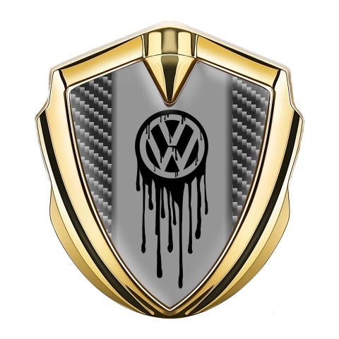 VW Emblem Fender Badge Gold Dark Carbon Dripping Brush Effect