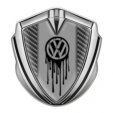 VW Emblem Fender Badge Silver Dark Carbon Dripping Brush Effect