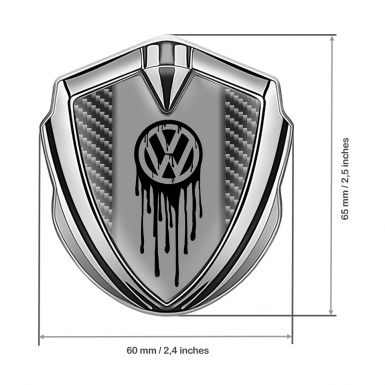 VW Emblem Fender Badge Silver Dark Carbon Dripping Brush Effect