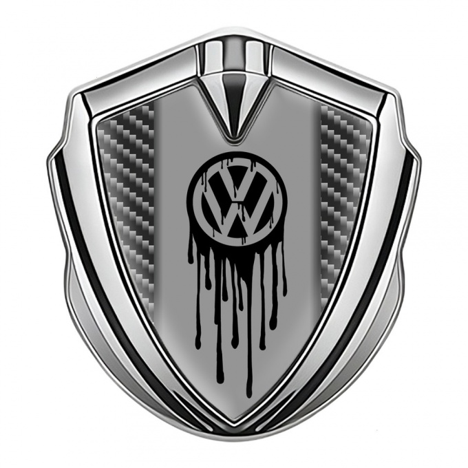 VW Emblem Fender Badge Silver Dark Carbon Dripping Brush Effect