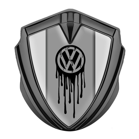 VW Emblem Badge Self Adhesive Graphite Grey Base Dripping Brush Effect