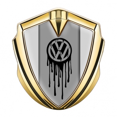 VW Emblem Badge Self Adhesive Gold Grey Base Dripping Brush Effect