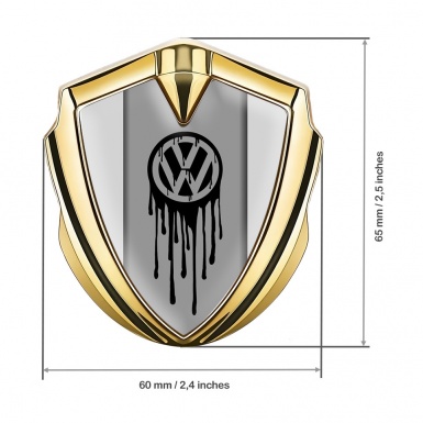 VW Emblem Badge Self Adhesive Gold Grey Base Dripping Brush Effect