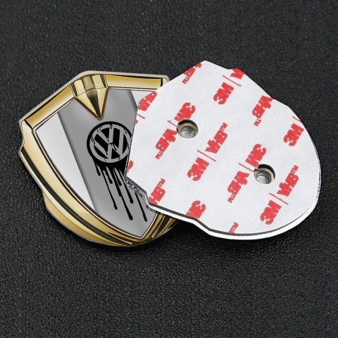 VW Emblem Badge Self Adhesive Gold Grey Base Dripping Brush Effect