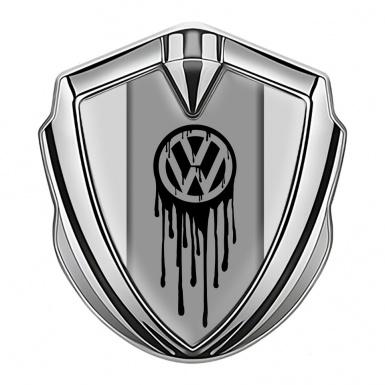 VW Emblem Badge Self Adhesive Silver Grey Base Dripping Brush Effect