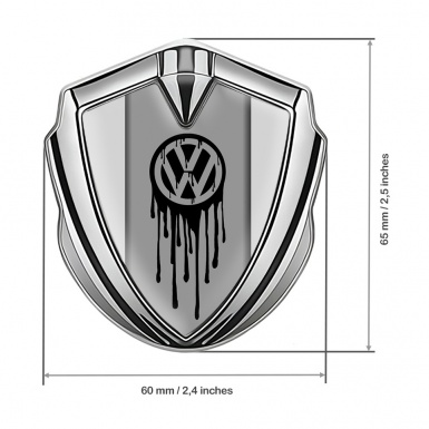 VW Emblem Badge Self Adhesive Silver Grey Base Dripping Brush Effect