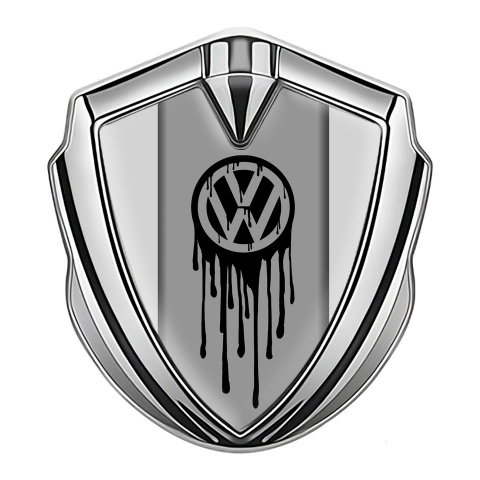 VW Emblem Badge Self Adhesive Silver Grey Base Dripping Brush Effect