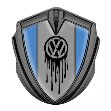 VW Metal Emblem Self Adhesive Graphite Blue Base Dripping Brush Effect