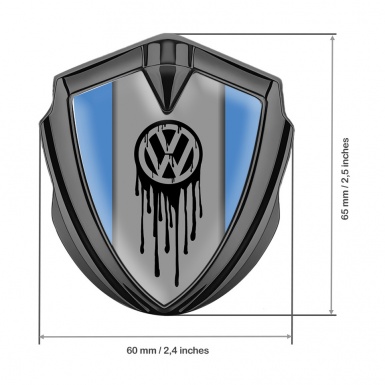 VW Metal Emblem Self Adhesive Graphite Blue Base Dripping Brush Effect