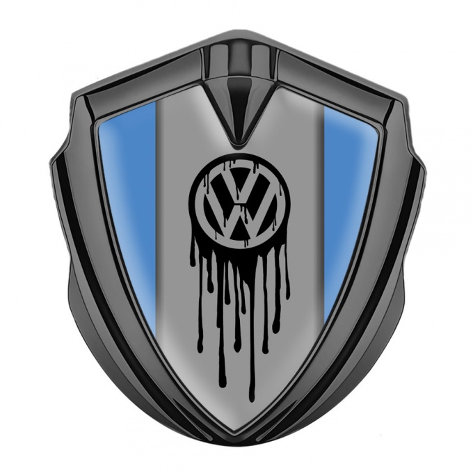 VW Metal Emblem Self Adhesive Graphite Blue Base Dripping Brush Effect