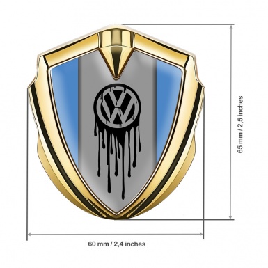 VW Metal Emblem Self Adhesive Gold Blue Base Dripping Brush Effect