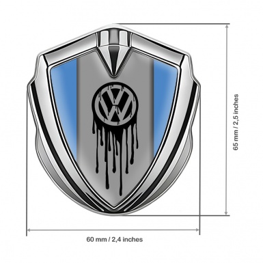 VW Metal Emblem Self Adhesive Silver Blue Base Dripping Brush Effect