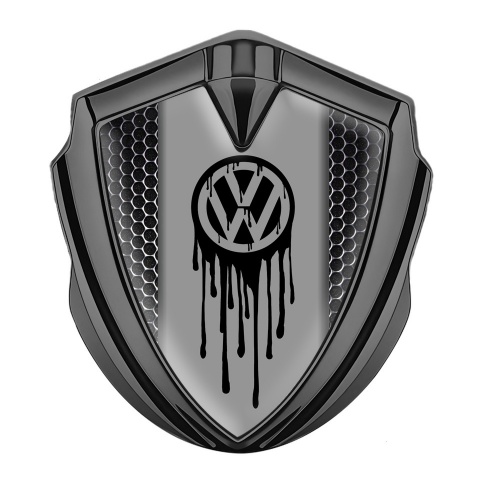 VW Fender Emblem Badge Graphite Steel Grate Dripping Brush Effect