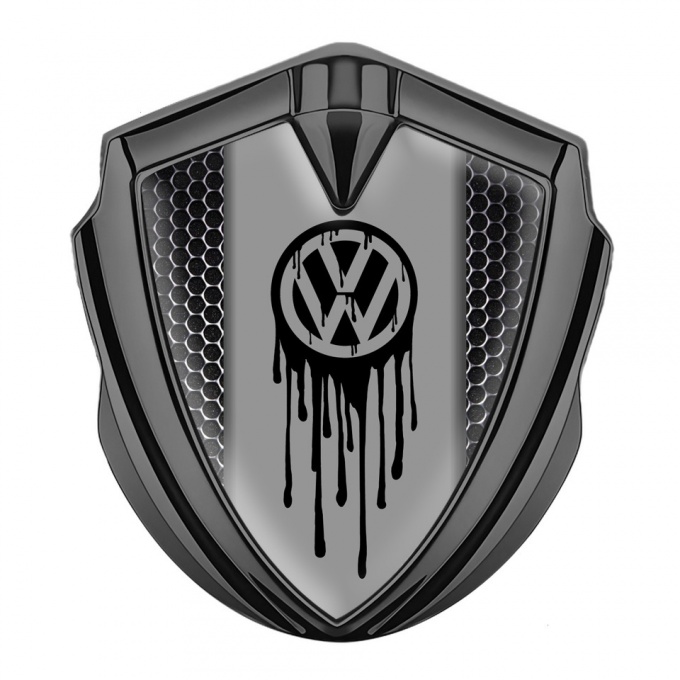 VW Fender Emblem Badge Graphite Steel Grate Dripping Brush Effect