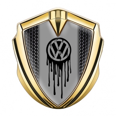 VW Fender Emblem Badge Gold Steel Grate Dripping Brush Effect