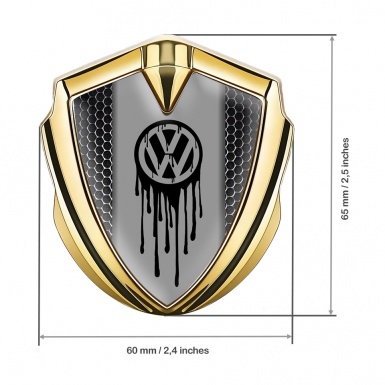 VW Fender Emblem Badge Gold Steel Grate Dripping Brush Effect