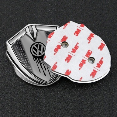 VW Fender Emblem Badge Silver Steel Grate Dripping Brush Effect