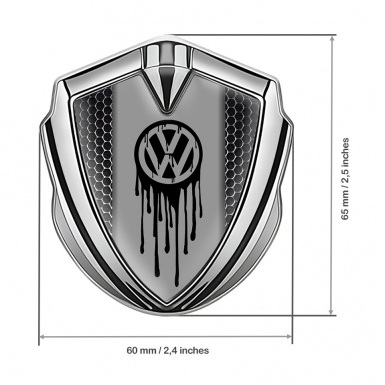 VW Fender Emblem Badge Silver Steel Grate Dripping Brush Effect