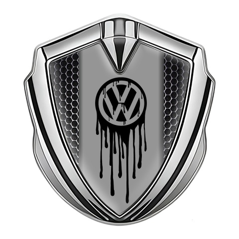 VW Fender Emblem Badge Silver Steel Grate Dripping Brush Effect