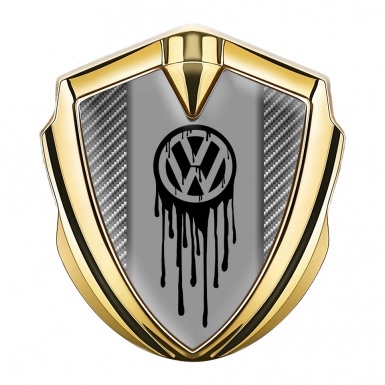 VW Emblem Trunk Badge Gold Light Carbon Dripping Brush Effect