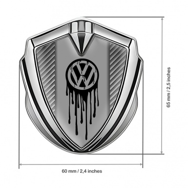 VW Emblem Trunk Badge Silver Light Carbon Dripping Brush Effect