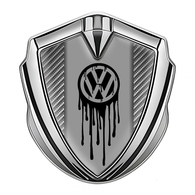 VW Emblem Trunk Badge Silver Light Carbon Dripping Brush Effect