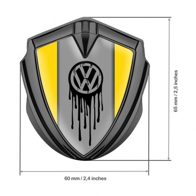 VW Metal Emblem Badge Graphite Yellow Base Dripping Brush Effect