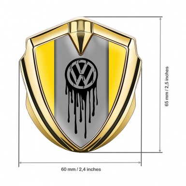 VW Metal Emblem Badge Gold Yellow Base Dripping Brush Effect