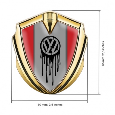 VW Bodyside Domed Emblem Gold Crimson Base Dripping Brush Effect