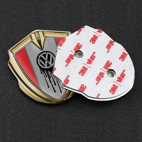 VW Bodyside Domed Emblem Gold Crimson Base Dripping Brush Effect