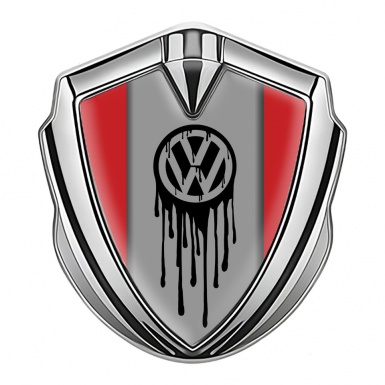 VW Bodyside Domed Emblem Silver Crimson Base Dripping Brush Effect